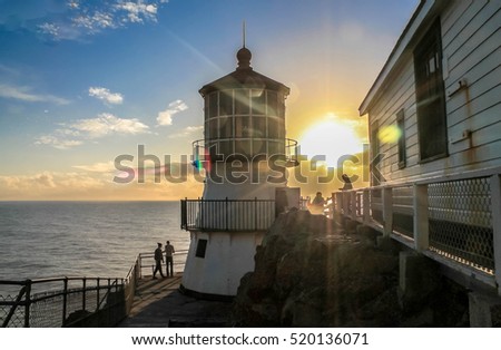 Lighthouse at Point Reyes - SunSet, California USA pace near San Francisco. Pacific ocean 