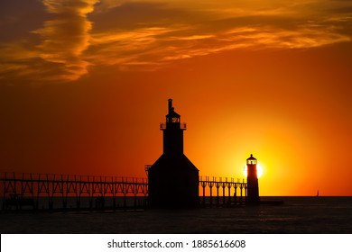 Lighthouse in Saint Joseph Michigan on a summer evening at sunset - Powered by Shutterstock