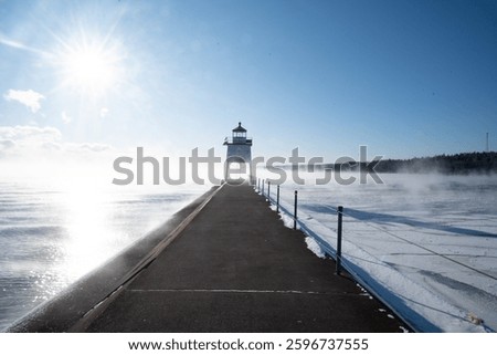 Lighthouse in Silver Bay during winter, Minnesota Lake Superior 