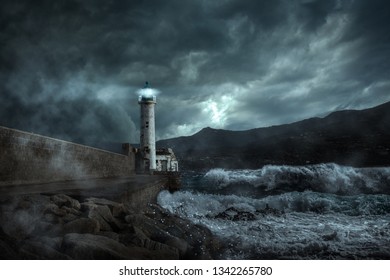 Lighthouse At A Stormy Night 