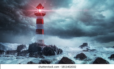 Leuchtturm auf stürmischem Meer