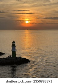 Lighthouse in Warnemünde in sunset