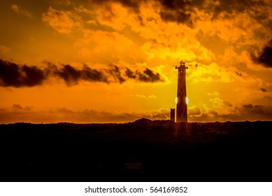 lighthouse in the sunset
