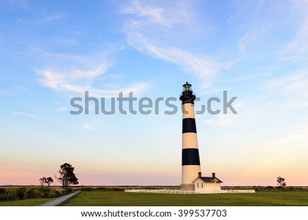 Lighthouse at Sunset on Outer Banks, NC - Cape Hatteras Nat'l Seashore Stock fotó © 