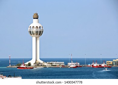 Lighthouse as a symbol of the port of Jeddah, Saudi Arabia. December,2018