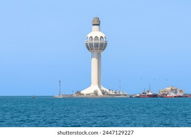 Lighthouse as a symbol of the port of Jeddah, Saudi Arabia