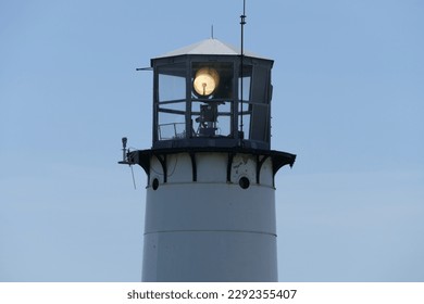 Lighthouse top close up with light