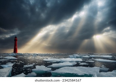 A lighthouse under a cloudy sky in winter