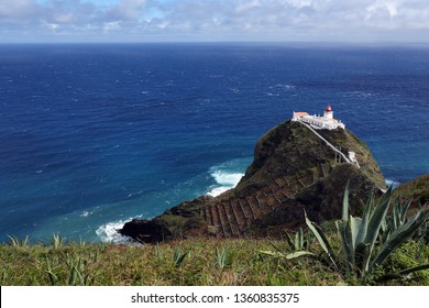 Lighthouse Gonçalo Velho near the village Maia on Portuguese Azores archipelago Santa Maria Island