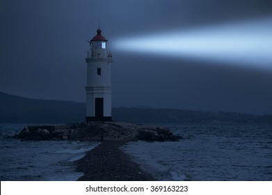 Lighthouse In Vladivostok In The Night