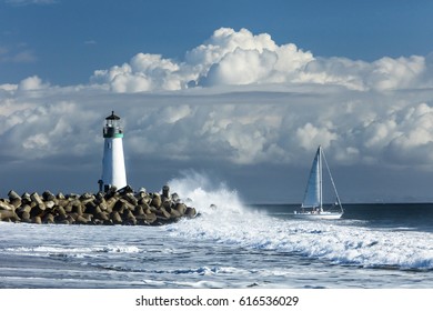 Lighthouse Walton on Santa Cruz Shore, California, USA