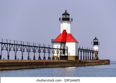 Lighthouses On The Breakwater At St. Joseph, Michigan, Lake Michigan