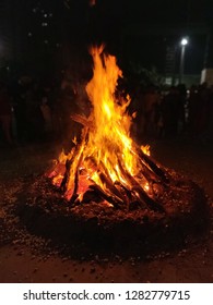 Lighting Of Bonfire During Popular Punjabi Winter Festival Lohri In India. Lohri Marks The End Of Winter Season And The Onset Of Longer Days.