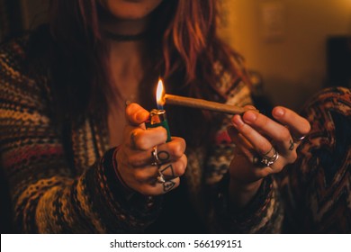 Lighting Up A Joint, Smoking Weed