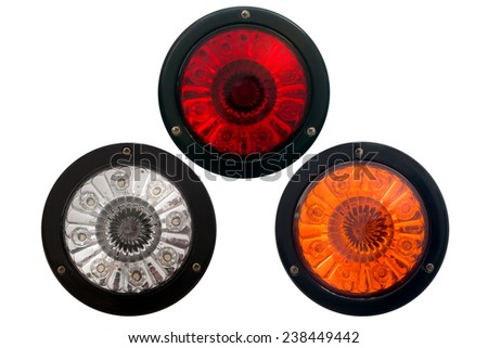 lighting of vehicle signage, red, white and orange