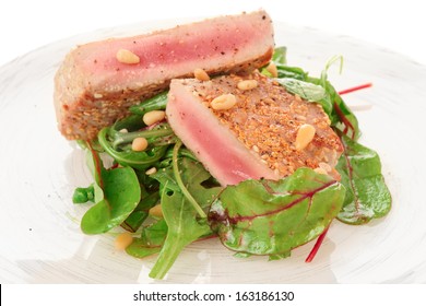 Lightly Seared Tuna Steak And Fresh Salad