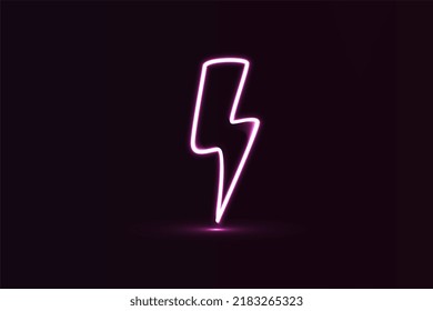 Lightning 3d Render Electric Power Symbol, Retro Neon Glowing Sign Isolated On Black Background, Ultraviolet Light, Electric Lamp, Speed Metaphor, Electricity Icon, Fluorescent