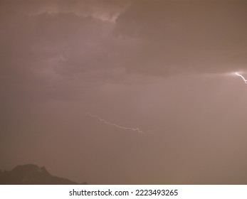 Lightning between clouds in the sky