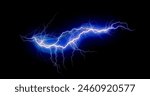 lightning bolt. Lightning flash bolt or thunderbolt. Blue lightning or magic power blast storm. Thunder and lightning isolated on black background