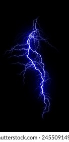 lightning bolt. Lightning flash bolt or thunderbolt. Blue lightning or magic power blast storm. Thunder and lightning isolated on black background