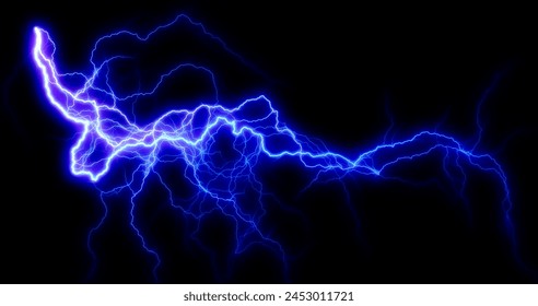 lightning bolt. Massive lightning bolt with branches isolated on black background. lightning effects and lighting thunderstorm