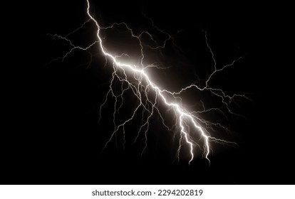 Lightning bolts isolated on black, capturing nature's force, shallow depth of field