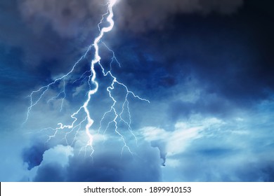 Lightning In Dark Cloudy Sky During Thunderstorm