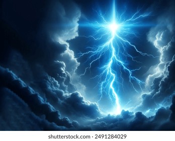 Lightning flash bolt or thunderbolt. Blue lightning or magic power blast storm. - Powered by Shutterstock