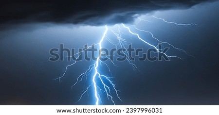 Lightning flash bolt or thunderbolt. Blue lightning or magic power blast storm. Vector illustration