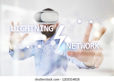 Lightning network - second layer payment protocol that operates on top of a blockchain. Bitcoin, cryptocurrency, internet payment.