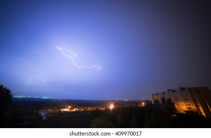 Lightning in the night sky