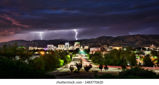 Lightning over Boise Idaho at night