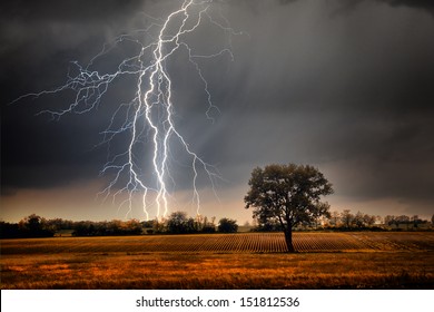 Lightning Over Field