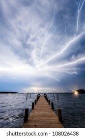 Lightning Over Pier in Deltaville, Virginia