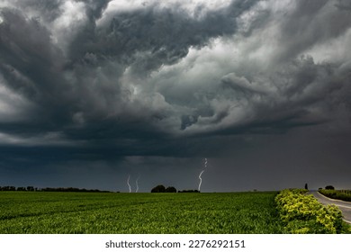 Lightning sparking up the sky during a severe thunderstorm in the UK. 