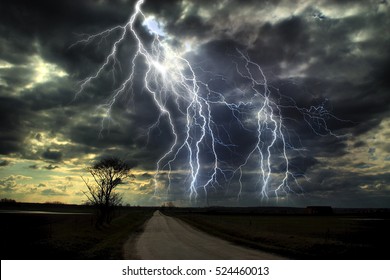 Lightning Storm And Highway