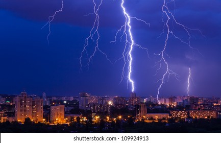 Lightning Storm Over City