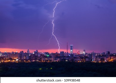 Lightning Storm Over City