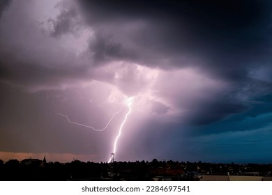 Lightning storm over the city, Prague, Czech republic - Powered by Shutterstock