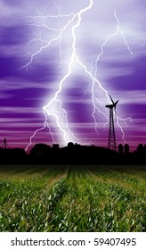 Lightning Storm Over A Farm In Iowa