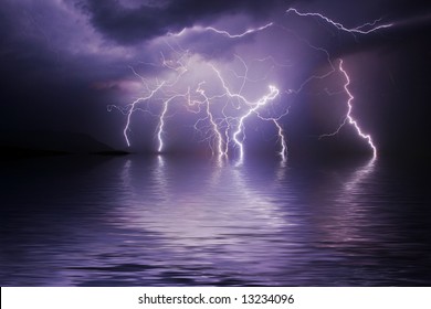 Lightning Storm Over Ocean