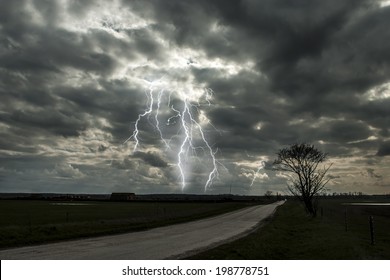 Lightning Storm Over Road