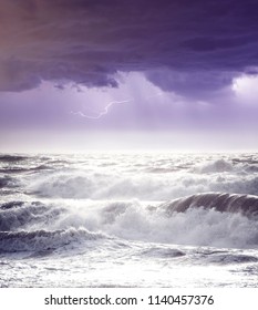 Lightning Storm Over Rough Sea