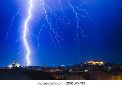 Lightning strike above Brno city, Czech Republic