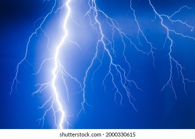 Lightning strike against night sky