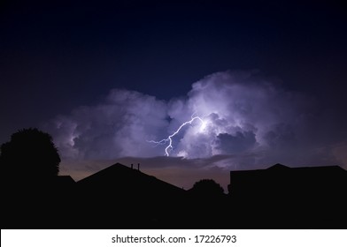 Lightning Strike In A Local Neighborhood During A Power Outage