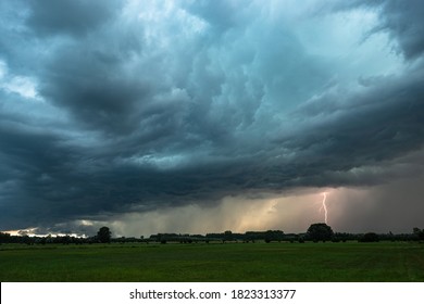 Lightning strike from a thunderstorm over the Hungarian Plains