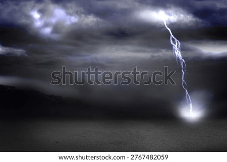 Lightning strikes with clouds on landscape