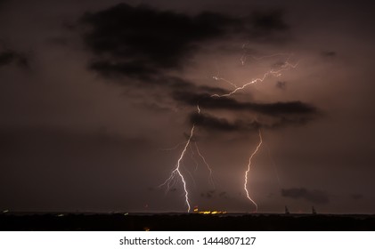 Lightning Strikes Down From Above Along The Outer Banks In North Carolina, Making For A Loud Night. 