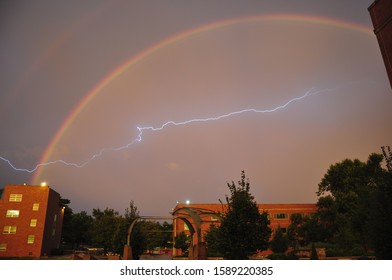 Lightning Through A Double Rainbow At Northwest Missouri State University